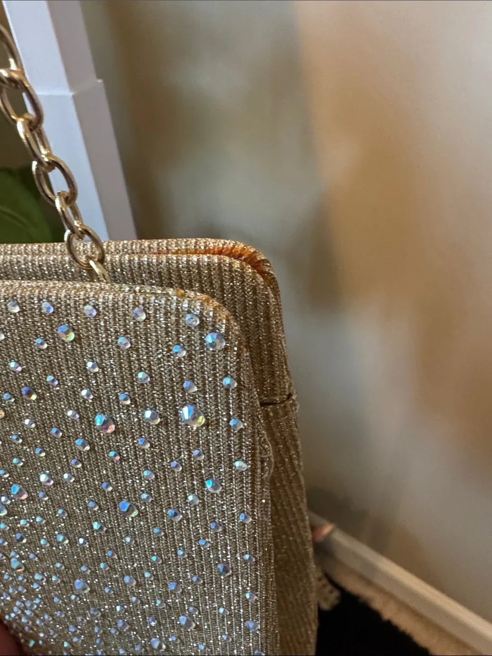 Crystal-Embellished Gold Evening Clutch by Jessica McClintock